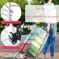 Home Aluminum Alloy Shopping Cart for Grocery Shopping Hand in Hand with Foldable Pull Rod Climbing Trolley
