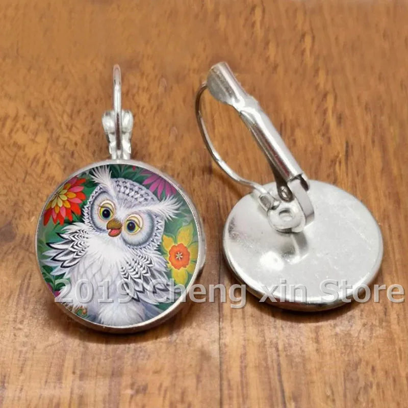 Novel and attractive fashion owl cabochon glass earrings, DIY jewelry earrings, as a gift for ladies