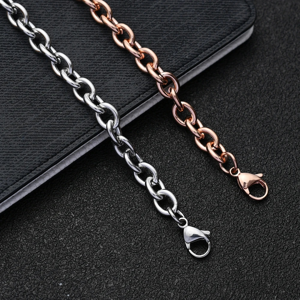 Hot sale stainless steel rose gold color round O chain bracelet fashion jewelry for men and women wedding gifts drop shipping