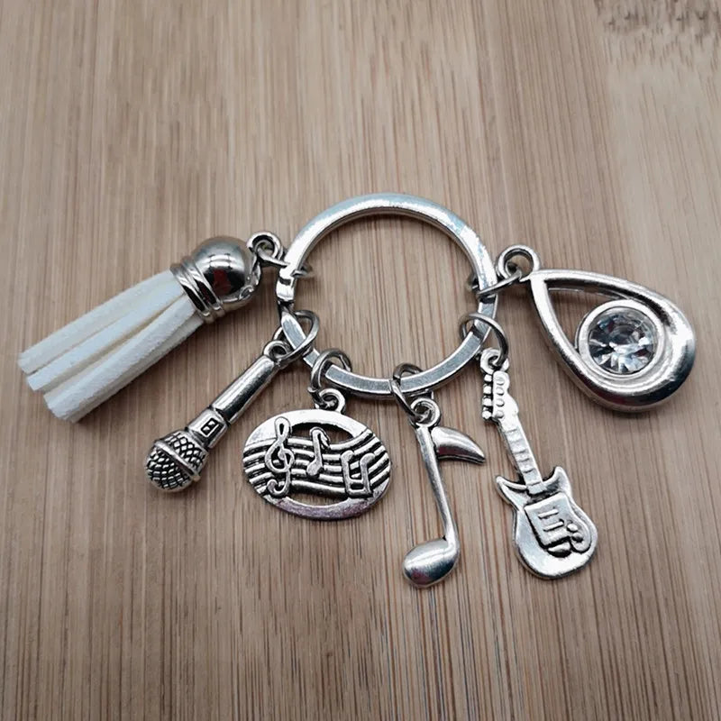 Music teacher key chain music tassel key ring piano player gift music microphone note handmade guitar jewelry souvenir