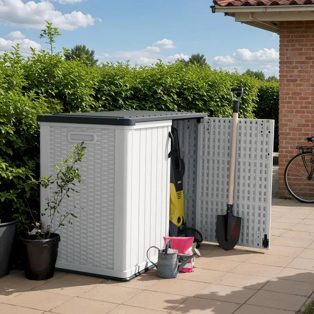 Outdoor Storage Cabinet 26 Cu Ft with Lockable Doors, Horizontal Storage Shed Waterproof Patio Tools Storage Box for Sofa Cushi