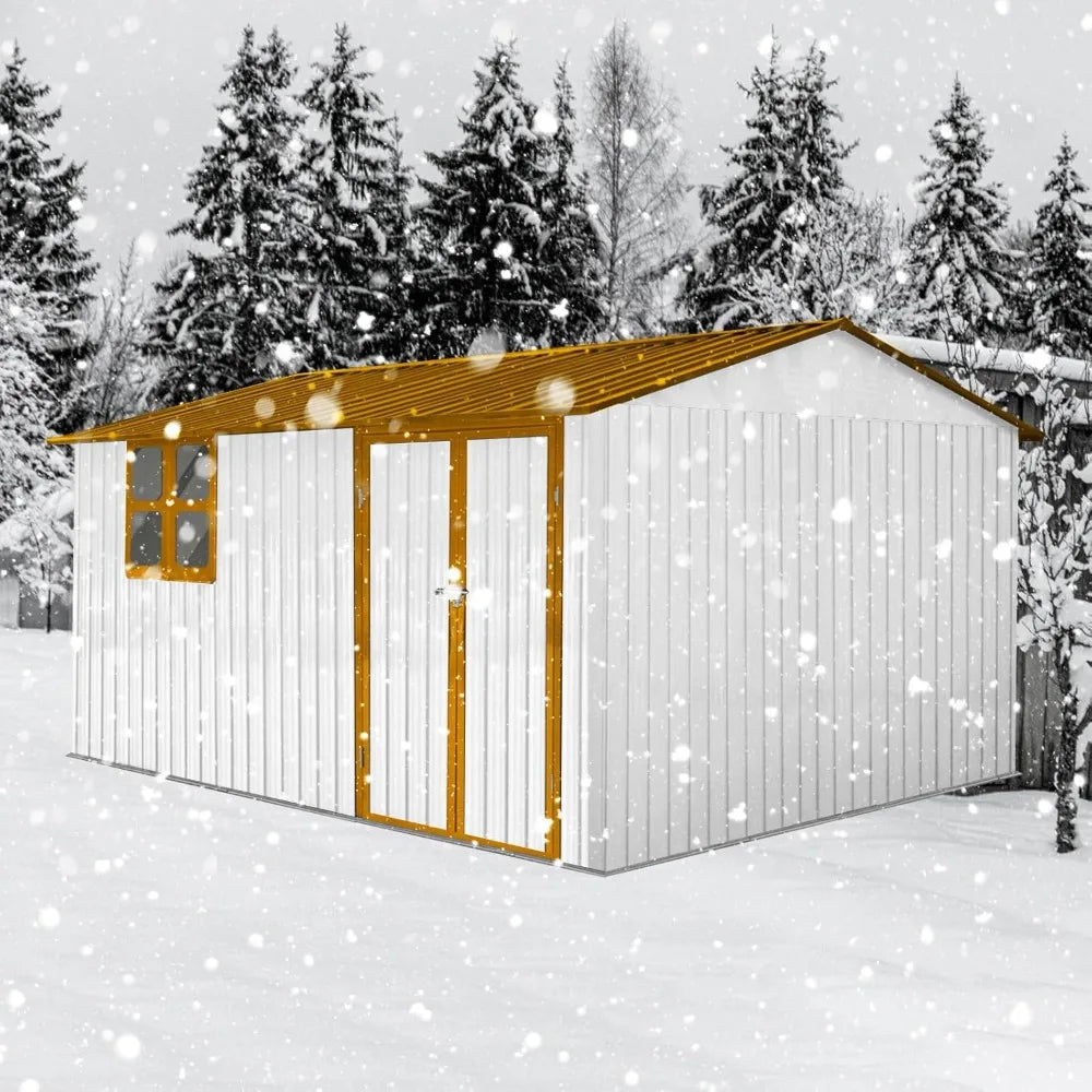 Large Outdoor Metal Storage Shed with 4-Pane Window, Lockable Door, and 4 Air Vents