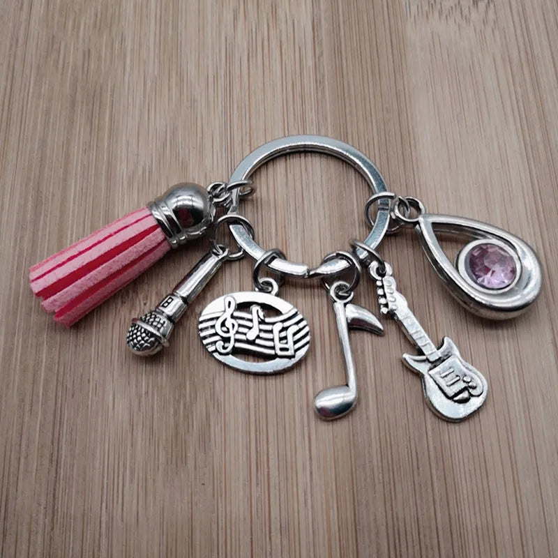 Music teacher key chain music tassel key ring piano player gift music microphone note handmade guitar jewelry souvenir