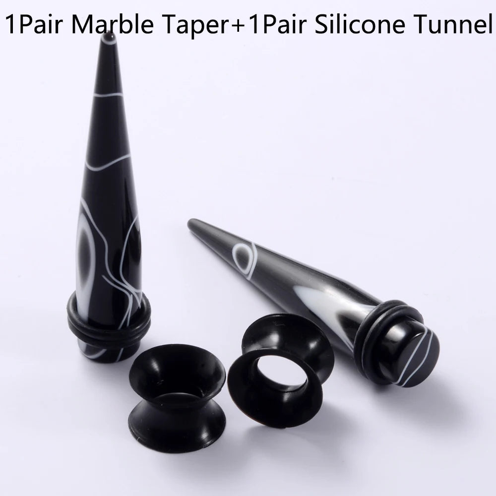 2Pairs Ear Taper +Screw Plug Gauge Earring Kit Ear Expander Strecther Silicone Double Flare Flesh Tunnel Hollow Plugs Piercings