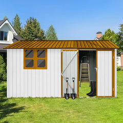 Large Outdoor Metal Storage Shed with 4-Pane Window, Lockable Door, and 4 Air Vents