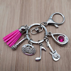 Music teacher key chain music tassel key ring piano player gift music microphone note handmade guitar jewelry souvenir