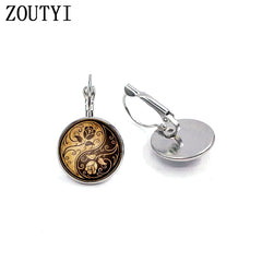 New/glamour fashion rose yin and yang taiji photo pattern, convex glass inlay earrings, feminine decoration.