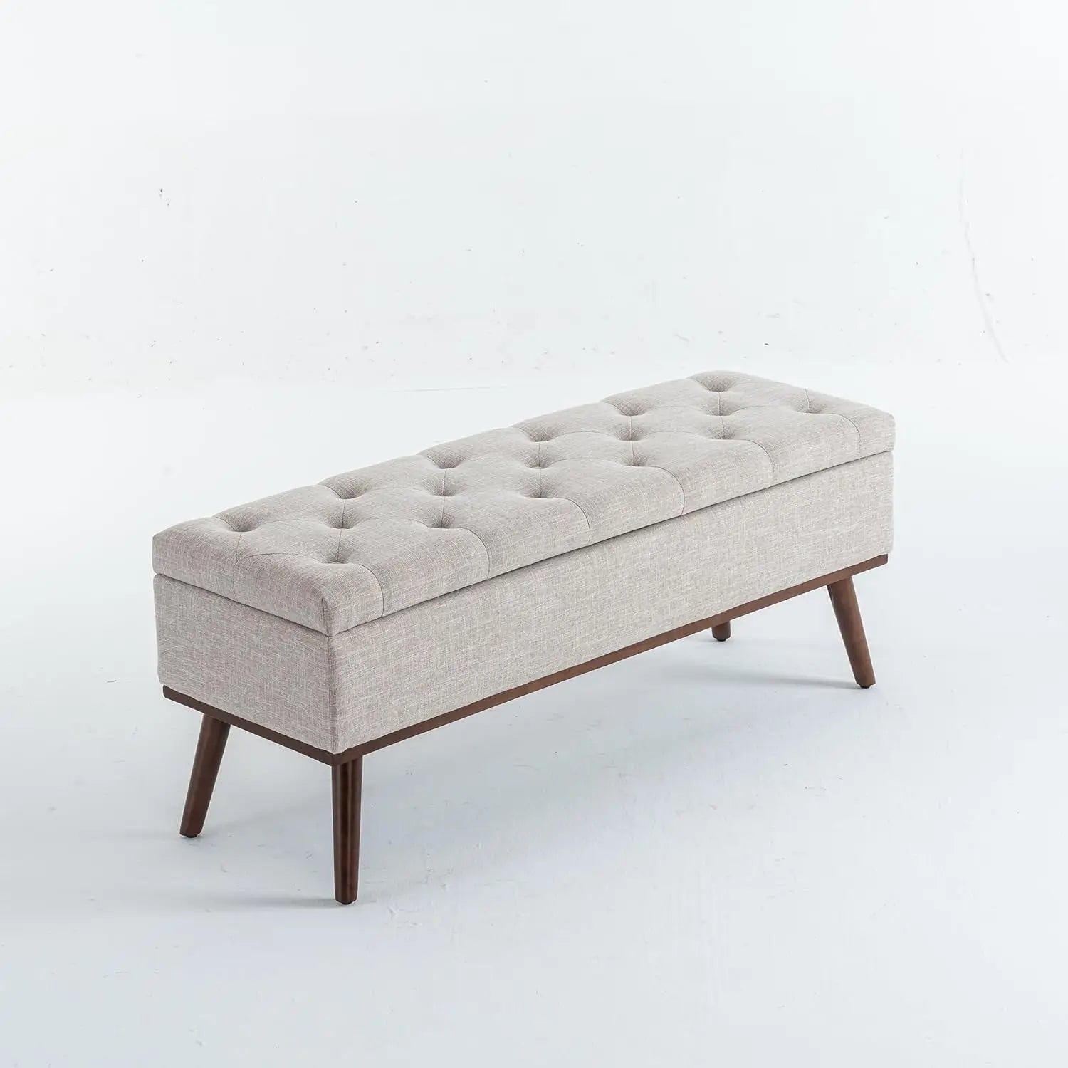 45.5" Tufted Storage Ottoman - Mid-Century Modern Bench with Safety Hinge & Wood Legs