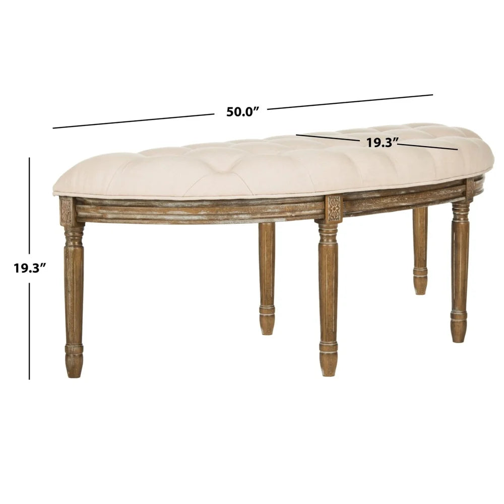 Rustic Semi Circle Bench Tufted Linen Upholstered Durable Wood Frame Indoor Seating Classic Home Decor 550 lbs Capacity