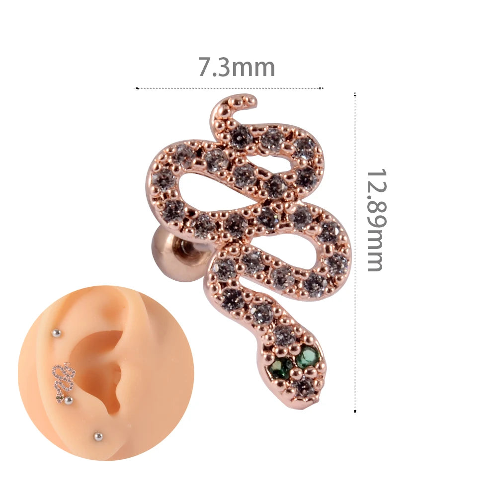 1Pc Stainless Steel Wolf Ear Tragus Cartilage Stud CZ Gem Leaf Rainbow Snake Barbell Helix Earring Lobe Studs Piercing Jewelry