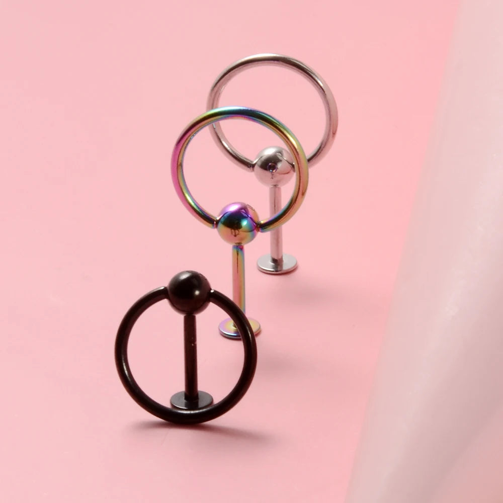 1/5pcs Stainless Steel Labret with Slave Ring Ball Ear Tragus Cartilage Piercing Lip Stud Lobe Earrings Body Piercing Jewelry