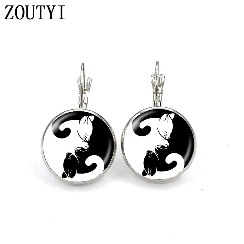 New / style glamorous fashion Yin Yang cat series palm photo earrings, convex and concave glass inlaid earrings jewelry.