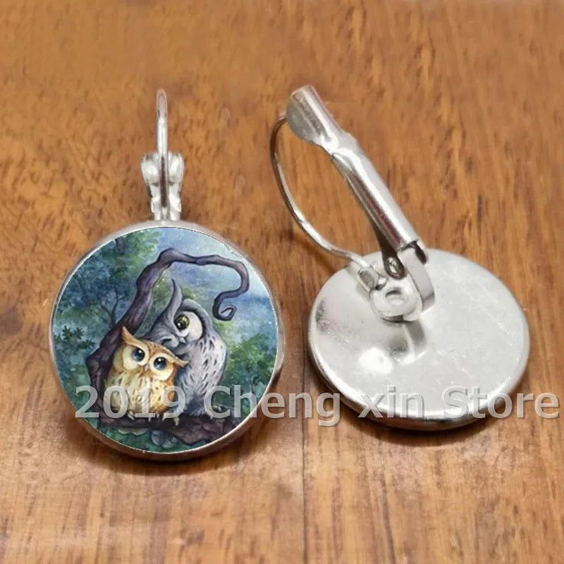 Novel and attractive fashion owl cabochon glass earrings, DIY jewelry earrings, as a gift for ladies