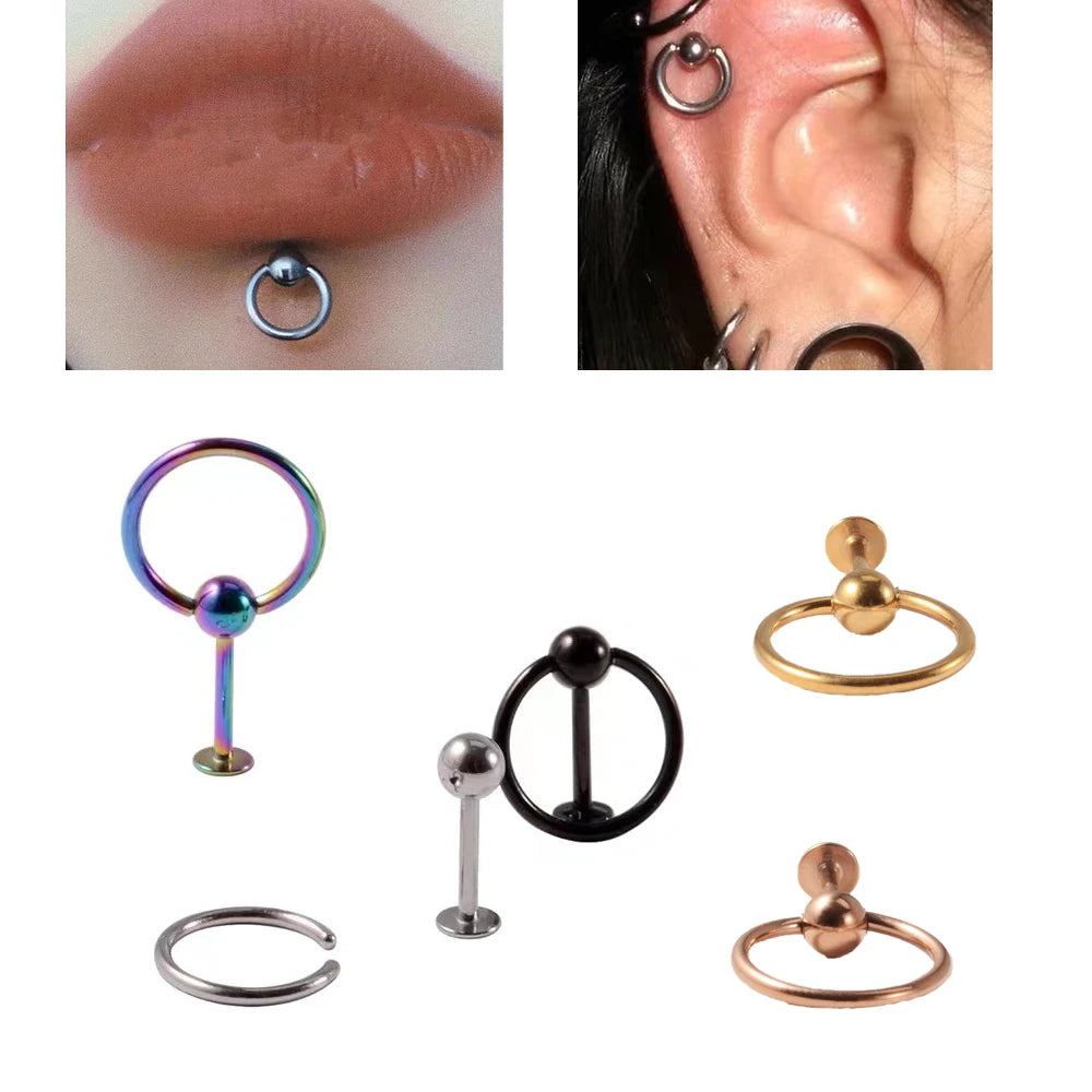 1/5pcs Stainless Steel Labret with Slave Ring Ball Ear Tragus Cartilage Piercing Lip Stud Lobe Earrings Body Piercing Jewelry