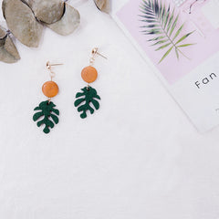 fashion green color African plant Wood Monstera Leaf earrings for women bear drop earring girls gifts new fj008