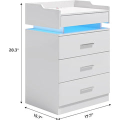 White Nightstand Set of 2,LED Night Stand with Charging Station & Pull-Out Tray,Bedside Table with Drawers,Modern End Table 2PCS