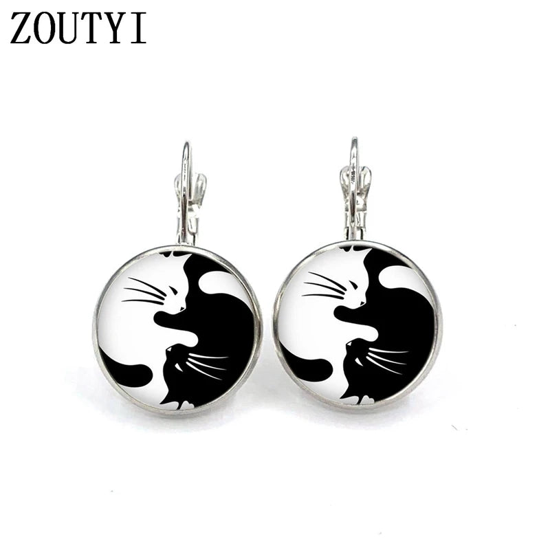 New / style glamorous fashion Yin Yang cat series palm photo earrings, convex and concave glass inlaid earrings jewelry.