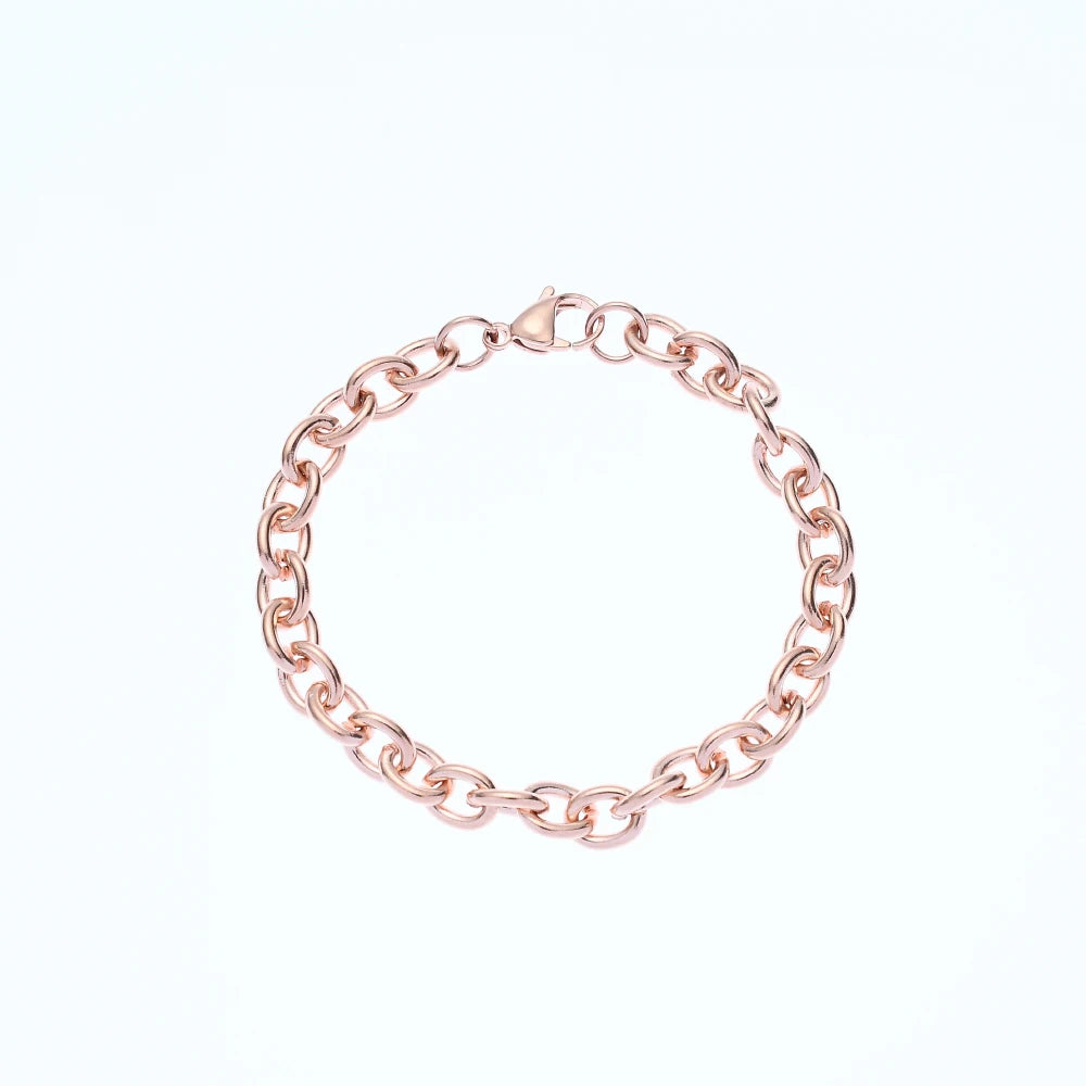 Hot sale stainless steel rose gold color round O chain bracelet fashion jewelry for men and women wedding gifts drop shipping