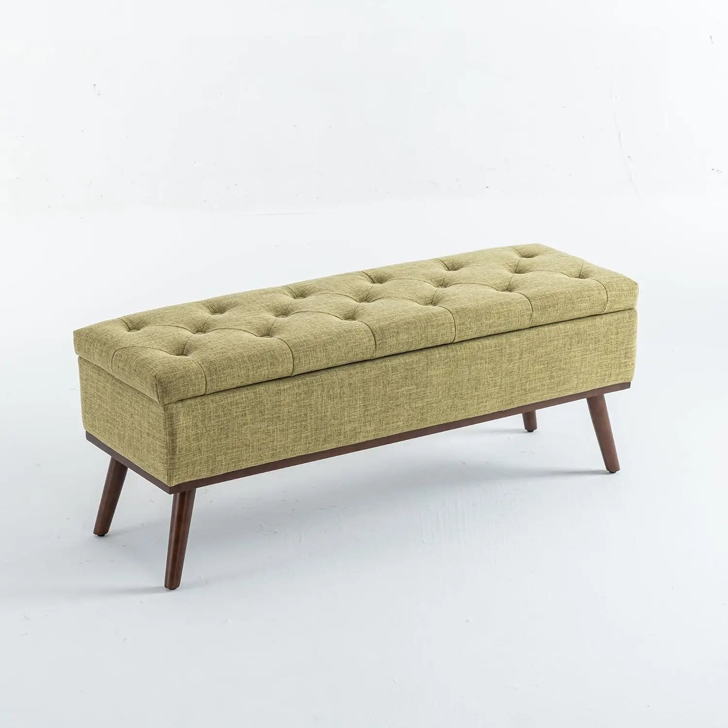 45.5" Tufted Storage Ottoman - Mid-Century Modern Bench with Safety Hinge & Wood Legs