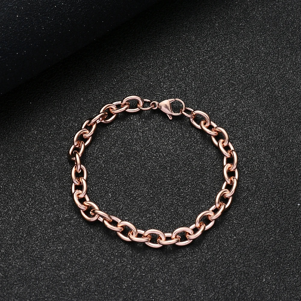 Hot sale stainless steel rose gold color round O chain bracelet fashion jewelry for men and women wedding gifts drop shipping