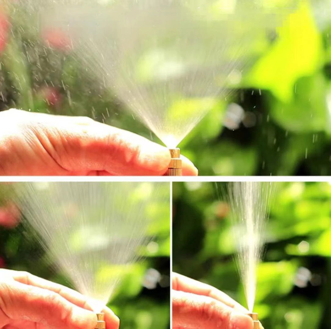 10PCS Universal Automatic Irrigation Sprinkler Kit Outdoor Misting Cooling System Brass Mist Nozzle 8/12mm Hose Tee