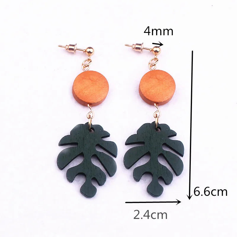 fashion green color African plant Wood Monstera Leaf earrings for women bear drop earring girls gifts new fj008
