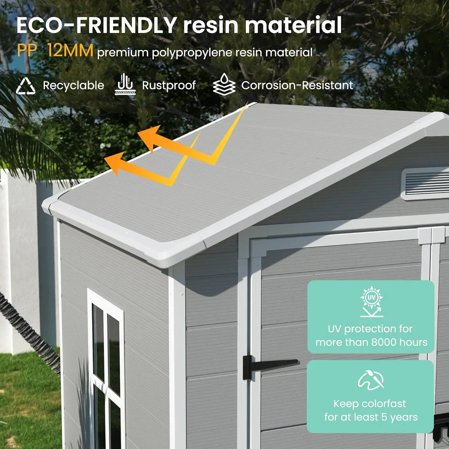 Outdoor Resin Storage Shed 6x4.5 FT, Plastic Garden Shed for Bike, Garbage Can, , Outside Sheds with Lockable Door for Back