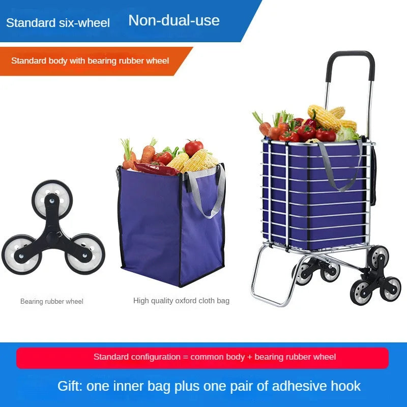 Home Aluminum Alloy Shopping Cart for Grocery Shopping Hand in Hand with Foldable Pull Rod Climbing Trolley