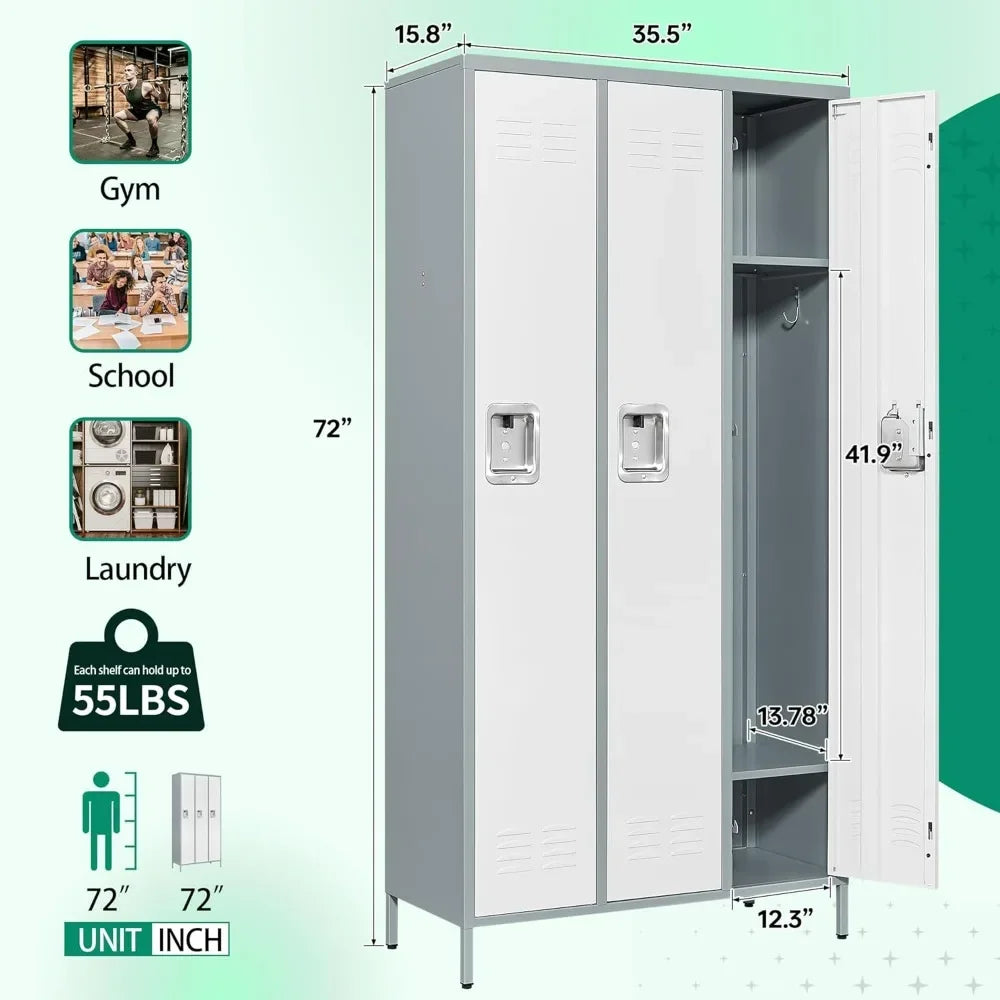 YQXH Metal Lockers for Employees-3 Door Storage Locker with Shelves and Lockable Steel Cabinet for School,Gym,Office