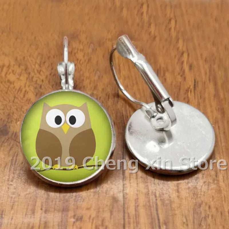 Novel and attractive fashion owl cabochon glass earrings, DIY jewelry earrings, as a gift for ladies