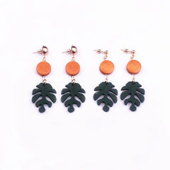 fashion green color African plant Wood Monstera Leaf earrings for women bear drop earring girls gifts new fj008