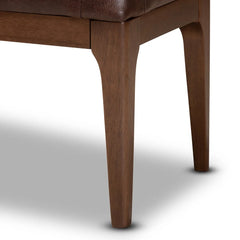 Mid-Century Modern Upholstered Dining Bench Solid Rubberwood Foam Padding Faux Leather Tapered Legs Indoor Assembly Required