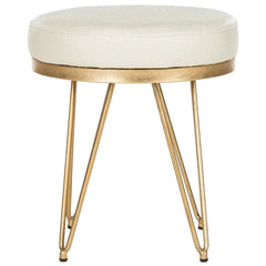 Mid-Century Round Faux Ostrich Bench Cream Upholstered Gold Frame Indoor Seating Durable Cushioned Accent Furniture 275 lbs