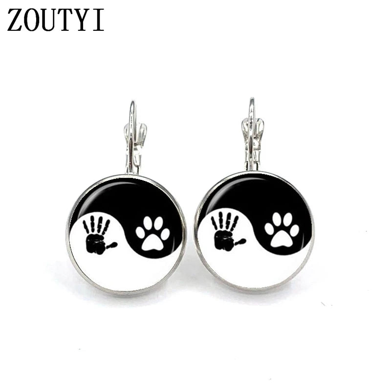 New / style glamorous fashion Yin Yang cat series palm photo earrings, convex and concave glass inlaid earrings jewelry.