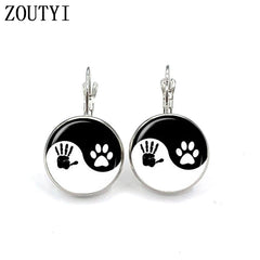 New / style glamorous fashion Yin Yang cat series palm photo earrings, convex and concave glass inlaid earrings jewelry.