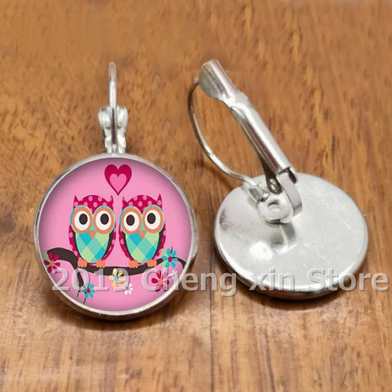 Novel and attractive fashion owl cabochon glass earrings, DIY jewelry earrings, as a gift for ladies