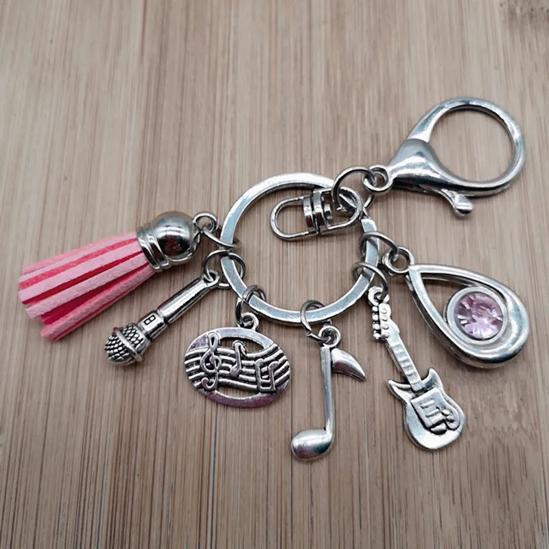 Music teacher key chain music tassel key ring piano player gift music microphone note handmade guitar jewelry souvenir