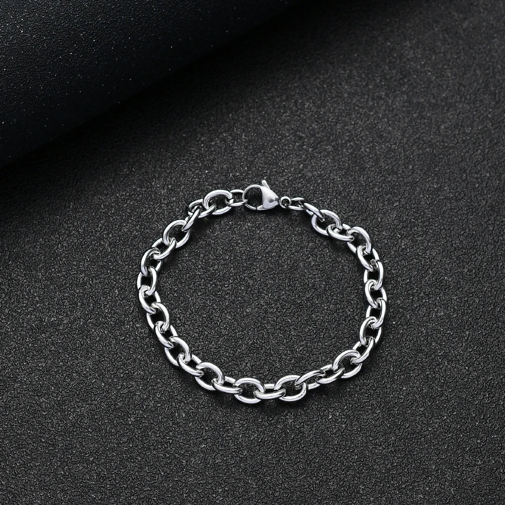 Hot sale stainless steel rose gold color round O chain bracelet fashion jewelry for men and women wedding gifts drop shipping