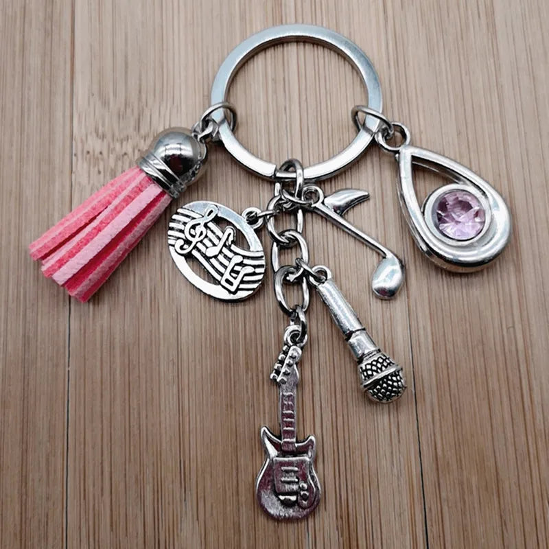 Music teacher key chain music tassel key ring piano player gift music microphone note handmade guitar jewelry souvenir