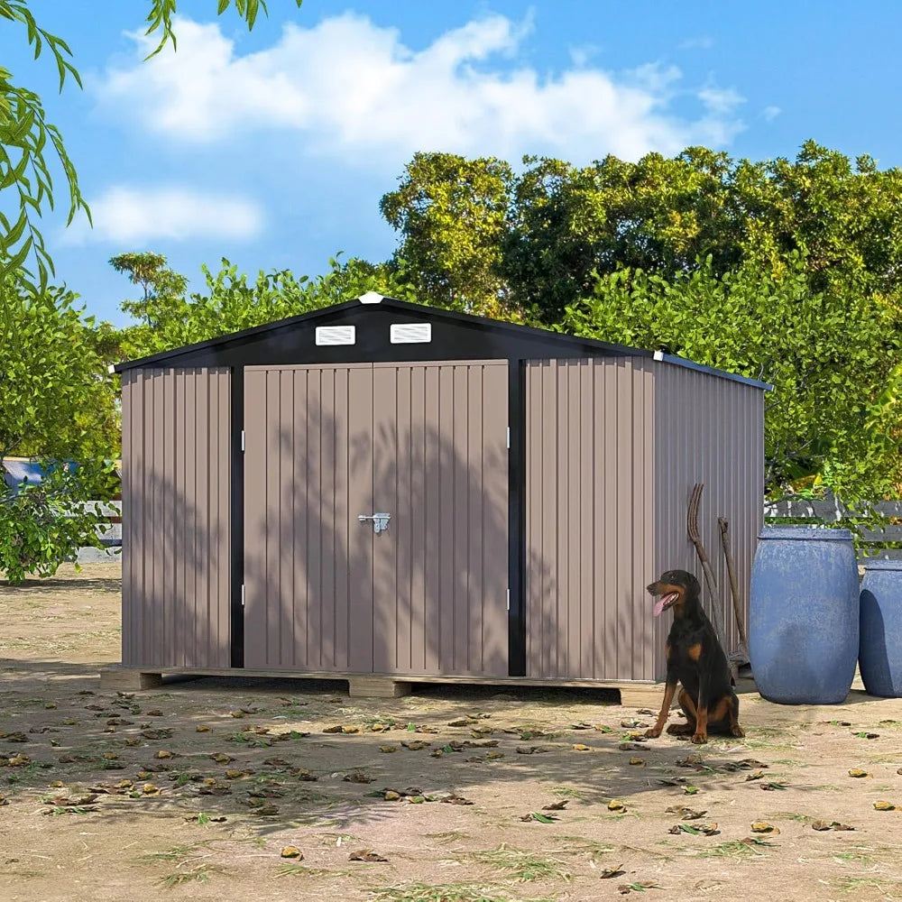 Galvanized Steel Outdoor Storage Shed - 10x10 Feet for Backyard, Patio, Lawn, and Tool Storage