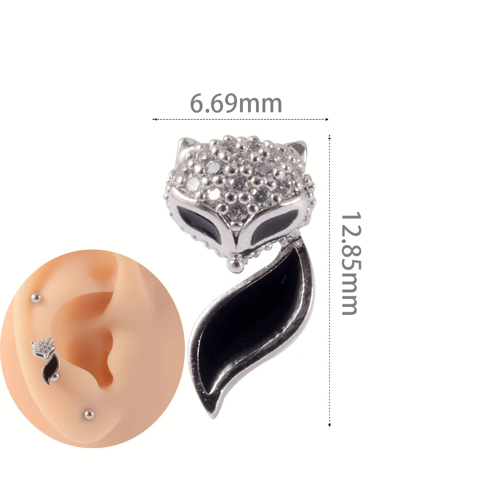 1Pc Stainless Steel Wolf Ear Tragus Cartilage Stud CZ Gem Leaf Rainbow Snake Barbell Helix Earring Lobe Studs Piercing Jewelry