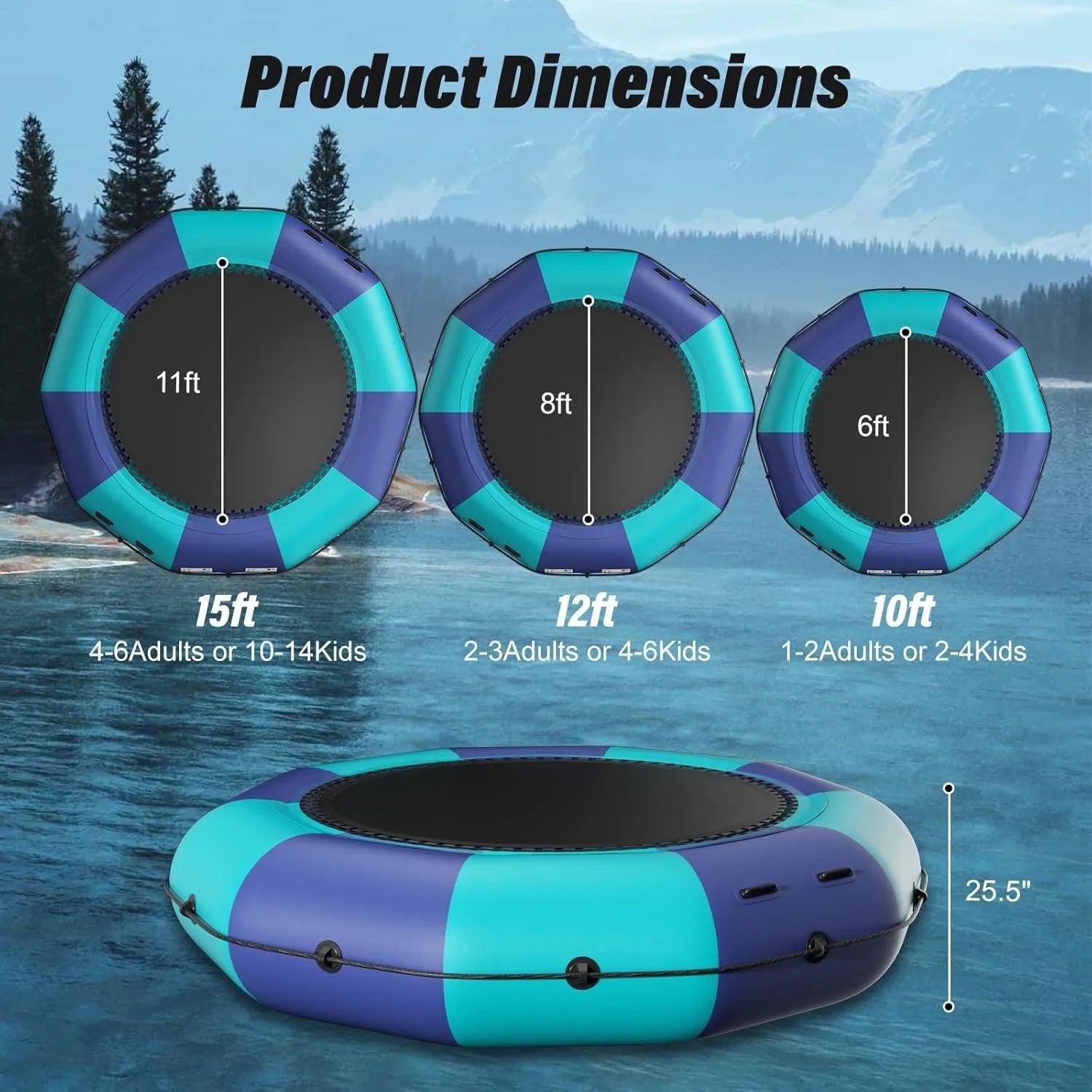 Inflatable Water Trampoline for Lake, Recreational Floating Water Bouncer with 500W Electric Inflator & Rope Ladder