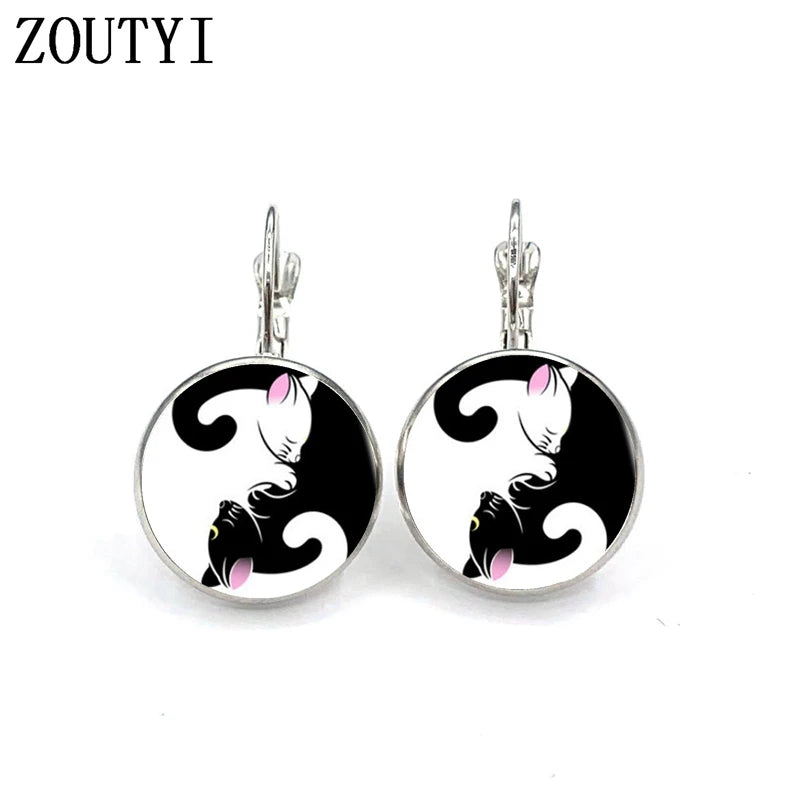 New / style glamorous fashion Yin Yang cat series palm photo earrings, convex and concave glass inlaid earrings jewelry.