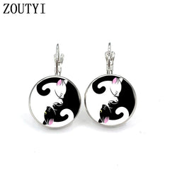 New / style glamorous fashion Yin Yang cat series palm photo earrings, convex and concave glass inlaid earrings jewelry.