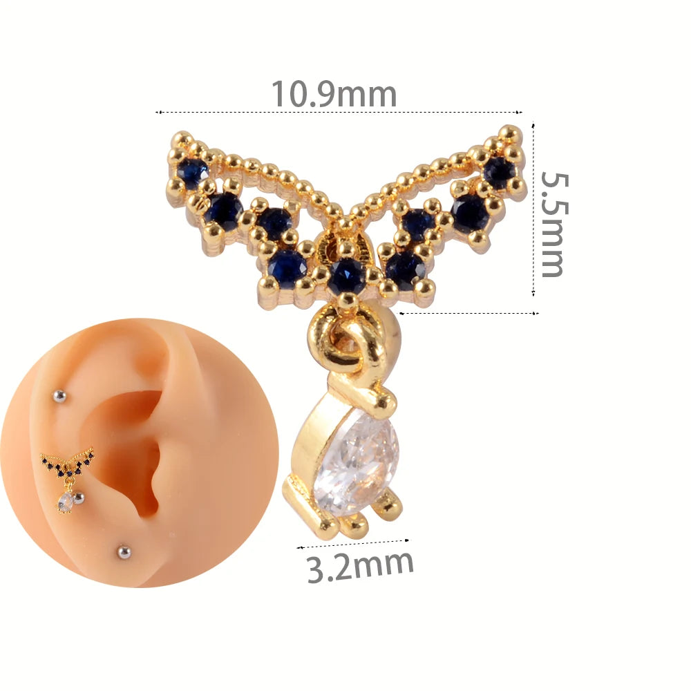 1Pc Stainless Steel Wolf Ear Tragus Cartilage Stud CZ Gem Leaf Rainbow Snake Barbell Helix Earring Lobe Studs Piercing Jewelry