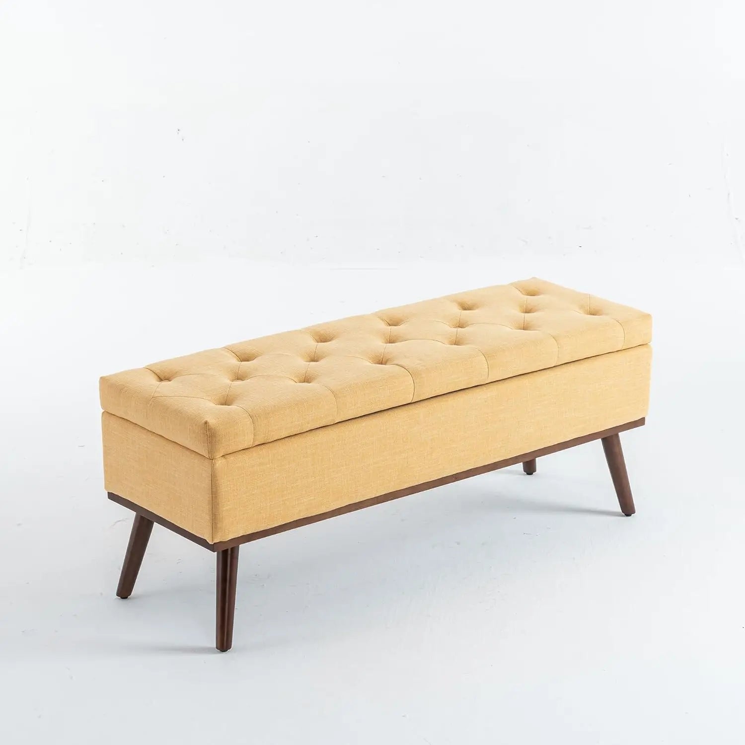 45.5" Tufted Storage Ottoman - Mid-Century Modern Bench with Safety Hinge & Wood Legs
