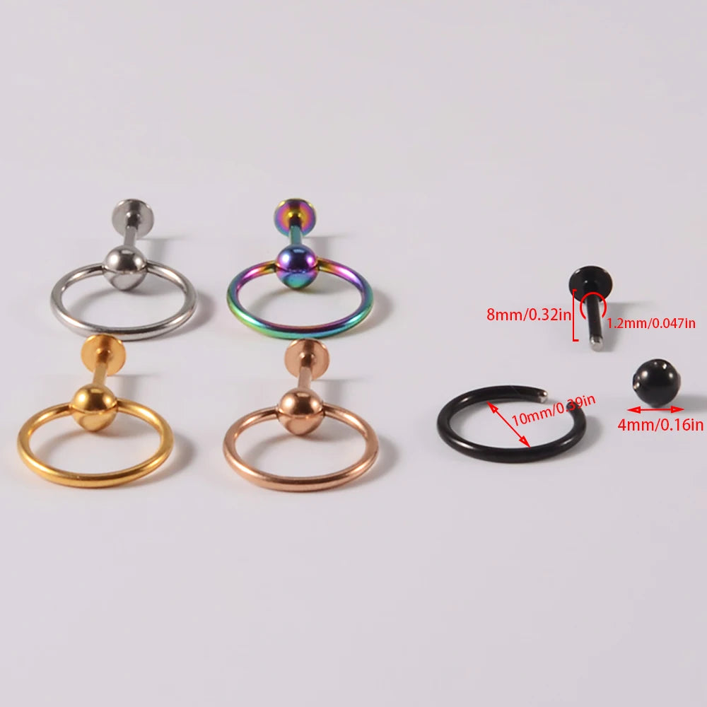 1/5pcs Stainless Steel Labret with Slave Ring Ball Ear Tragus Cartilage Piercing Lip Stud Lobe Earrings Body Piercing Jewelry