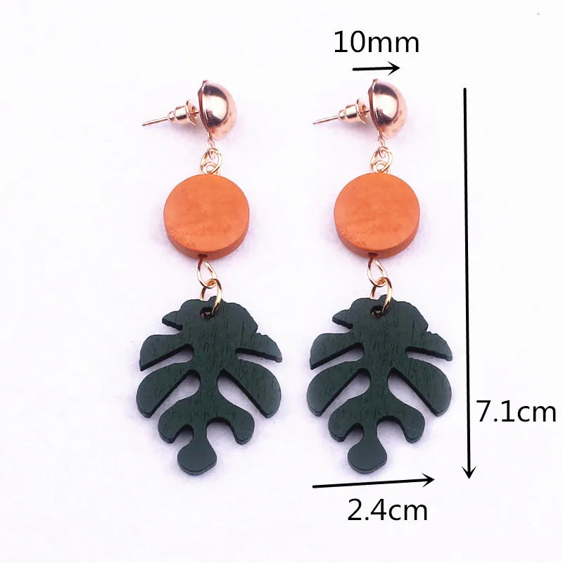 fashion green color African plant Wood Monstera Leaf earrings for women bear drop earring girls gifts new fj008