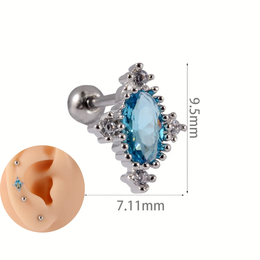1Pc Stainless Steel Wolf Ear Tragus Cartilage Stud CZ Gem Leaf Rainbow Snake Barbell Helix Earring Lobe Studs Piercing Jewelry