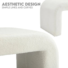 White Modern Boucle Bench Set of 1, Rectangular Sherpa Entryway Bench, Upholstered Ottoman, Indoor Bench Footrest